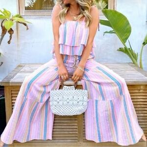 Show Me Your MuMu pink striped ruffle  wide legs Pants